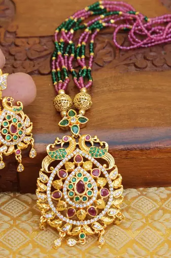 Gold platted peacock beads necklace set