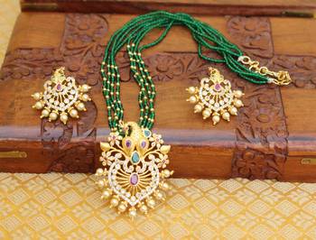 Gold platted peacock beads necklace set 1