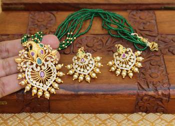 Gold platted peacock beads necklace set 2