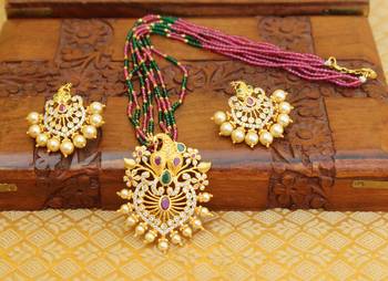 Gold platted peacock beads necklace set 1