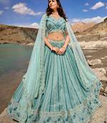 Sea Green Georgette Embroidered Lehenga Choli Set