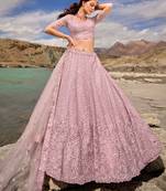 Lavendor Pure Organza Heavy Thread Embroidery with Cut Work, Mirror Work and Zarkan Work Lehenga Choli