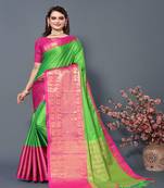 Textile cloth parrot color kathan silk woven work saree with unstitched blouse