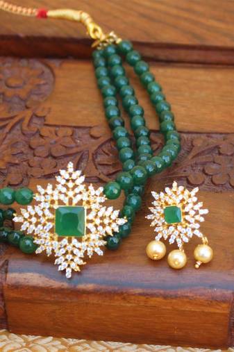 Gold platted cz beads chocker set