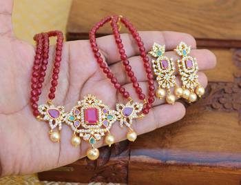 Gold platted cz beads chocker set 2
