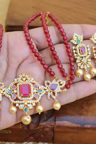 Gold platted cz beads chocker set