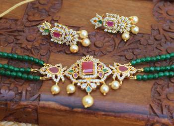 Gold platted cz beads chocker set 1