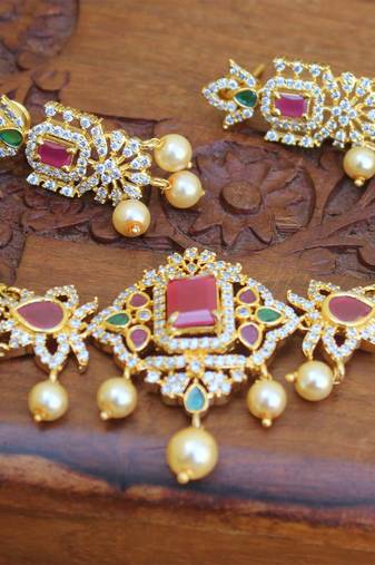 Gold platted cz beads chocker set