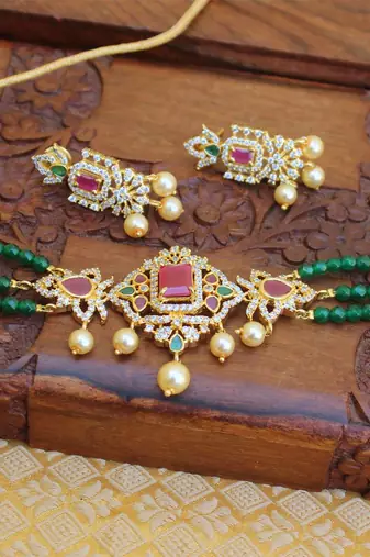 Gold platted cz beads chocker set