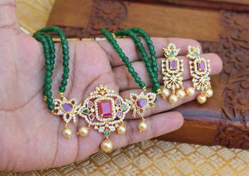 Gold platted cz beads chocker set 3