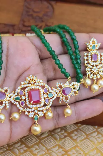 Gold platted cz beads chocker set