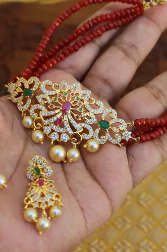 Gold platted cz beads chocker set