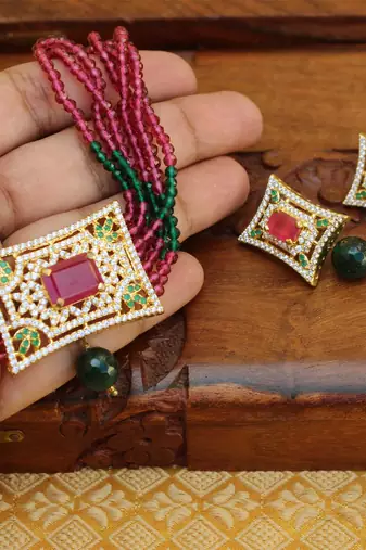 Gold platted cz beads chocker set