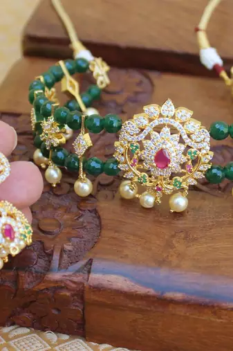 Gold platted cz beads chocker set
