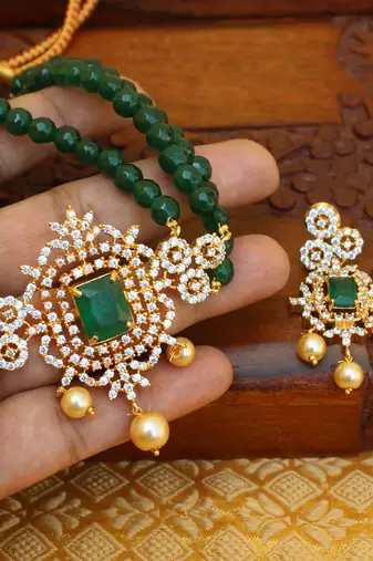 Gold platted cz beads chocker set