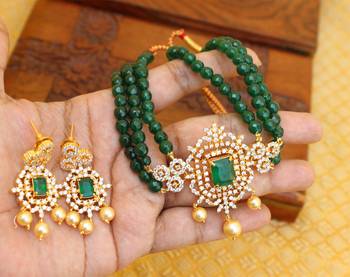 Gold platted cz beads chocker set 3