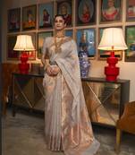 Grey Copper Zari Silk Blend Woven Designer Saree With Blouse For Women