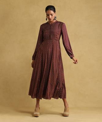 Burgundy printed dress By ritu kumar 1