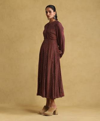 Burgundy printed dress By ritu kumar 2
