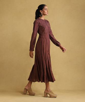 Burgundy printed dress By ritu kumar 3