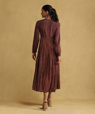 Burgundy printed dress By ritu kumar 4