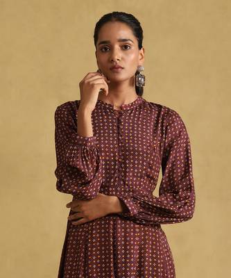 Burgundy printed dress By ritu kumar 5