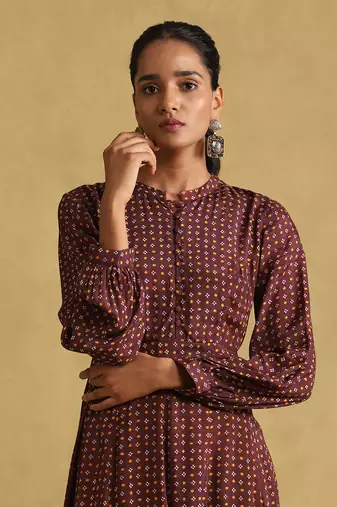 Burgundy printed dress By ritu kumar
