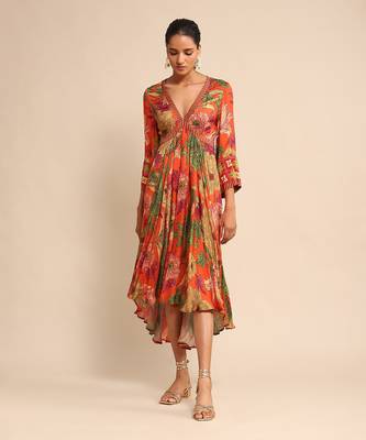 Orange floral print dress By ritu kumar 1