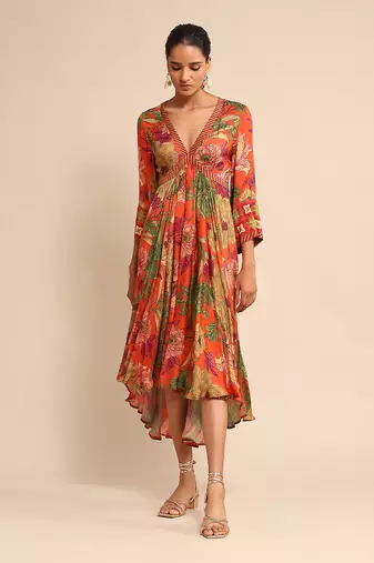 Orange floral print dress By ritu kumar