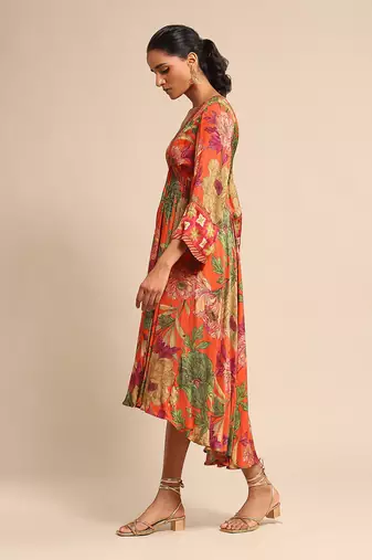Orange floral print dress By ritu kumar