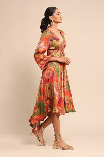 Orange floral print dress By ritu kumar