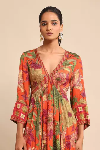 Orange floral print dress By ritu kumar