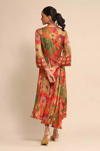 Orange floral print dress By ritu kumar