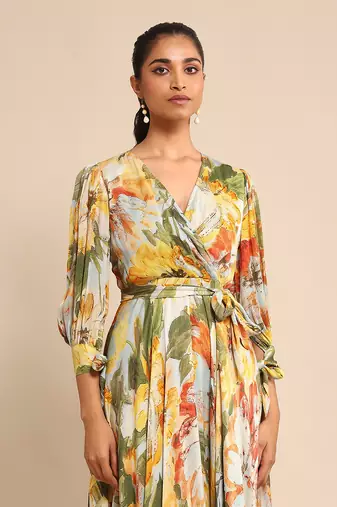 Blue floral print dress By ritu kumar