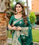 Green Premium Actress Wear Wedding Wear Dola Silk Woven Designer Saree