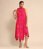 Fuschia floral print dress By Ritu kumar