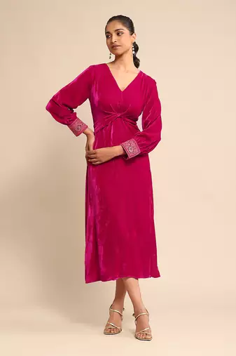 Fuschia solid dress by Ritu kumar