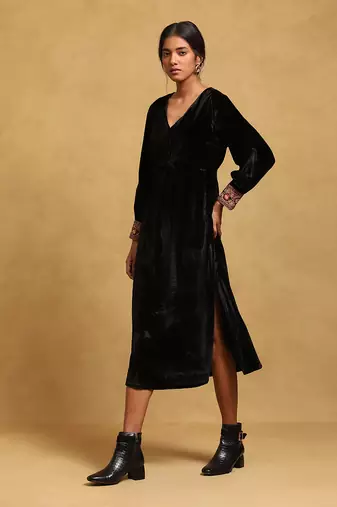 Black solid dress by RITU KUMAR