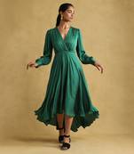 Teal solid dress by RITU KUMAR