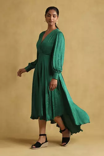 Teal solid dress by RITU KUMAR