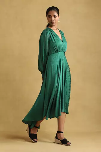 Teal solid dress by RITU KUMAR