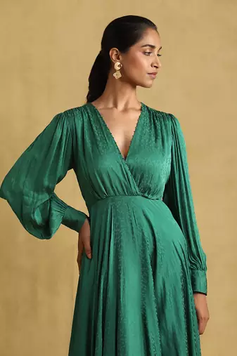 Teal solid dress by RITU KUMAR