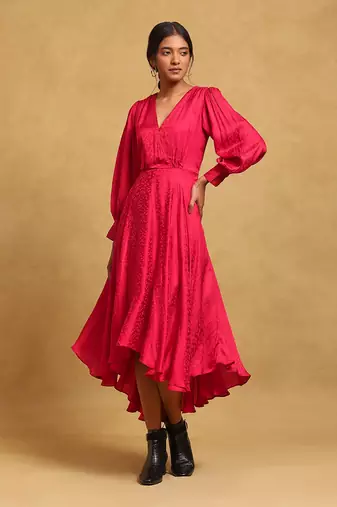 Red solid dress by RITU KUMAR