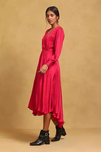 Red solid dress by RITU KUMAR