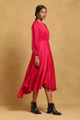 Red solid dress by RITU KUMAR