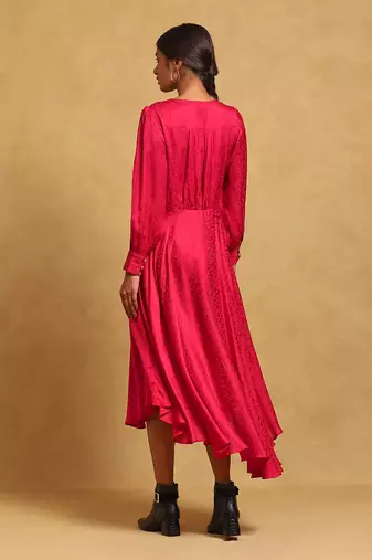 Red solid dress by RITU KUMAR