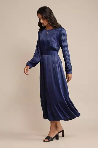 Blue solid dress by RITU KUMAR