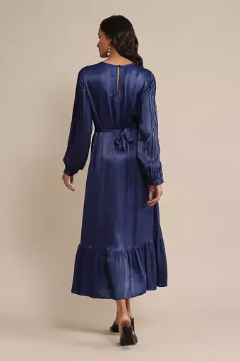 Blue solid dress by RITU KUMAR