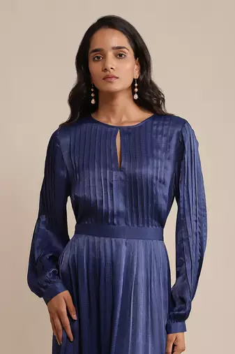Blue solid dress by RITU KUMAR
