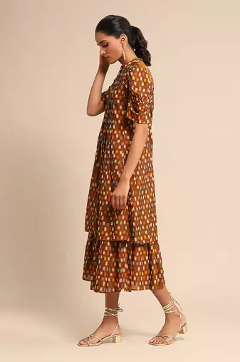Brown checkered dress by RITU KUMAR